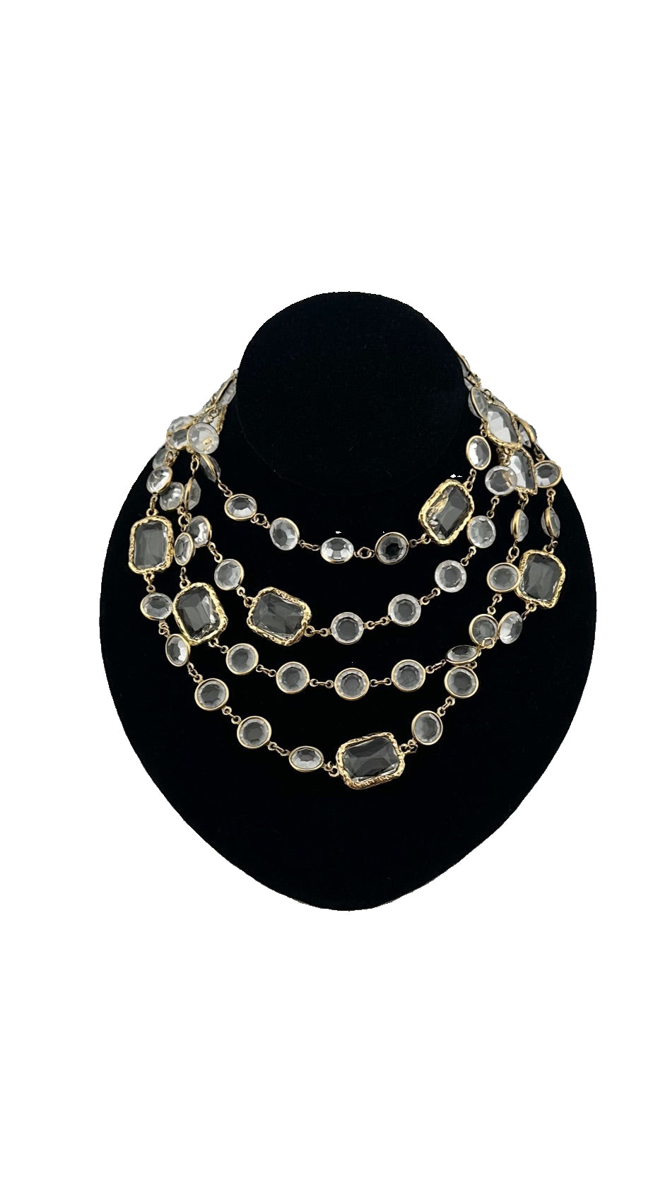 Chanel - Vintage 1981 Gold Clear Crystal Chicklet Sautoir Necklace