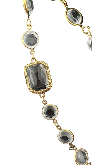Chanel - Vintage 1981 Gold Clear Crystal Chicklet Sautoir Necklace