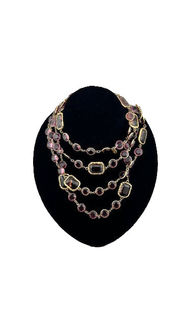 Chanel - 1981 Vintage Sautoir Amethyst Chicklet Bezel Necklace