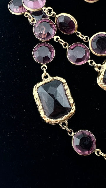 Chanel - 1981 Vintage Sautoir Amethyst Chicklet Bezel Necklace