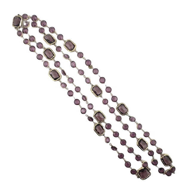 Chanel - 1981 Vintage Sautoir Amethyst Chicklet Bezel Necklace