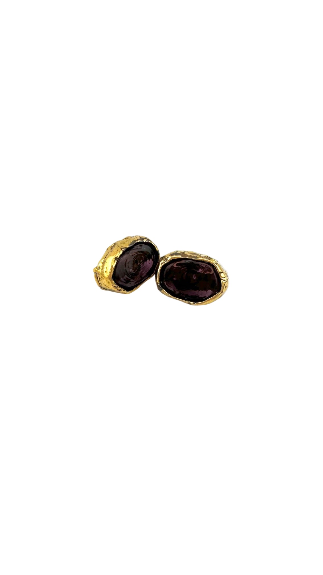 Chanel - 24K Gold Plated Purple Glass 1980's France Clip Earrings