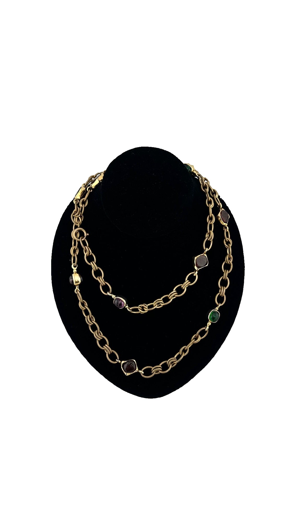 Chanel - Vintage Gripoix Necklace Glass Cabochons Gold Tone Chain 1970's