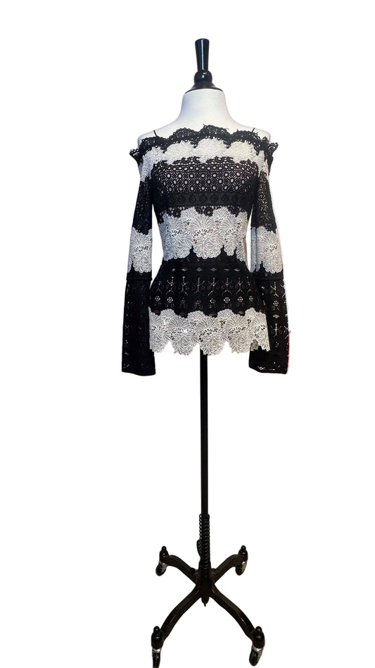 Yagal Azrouel - B&W Lace Off-Shoulder Top - S
