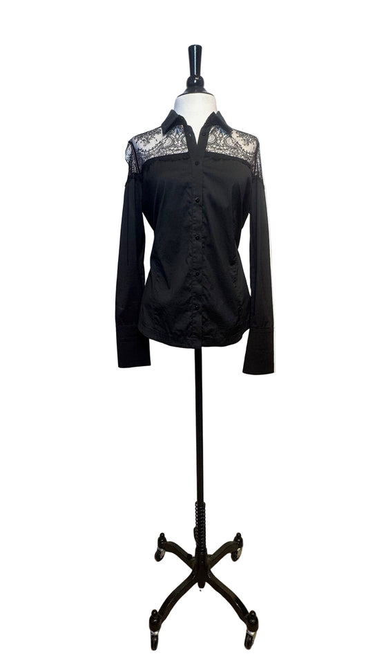 D Exterior Italy - Black Lace Collar Shirt - M