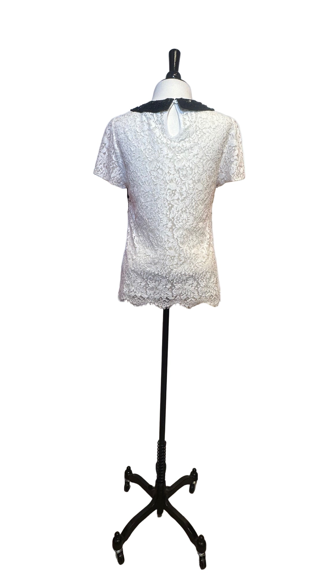 Peter Som - Black And White Lace Short Sleeve Top - Small