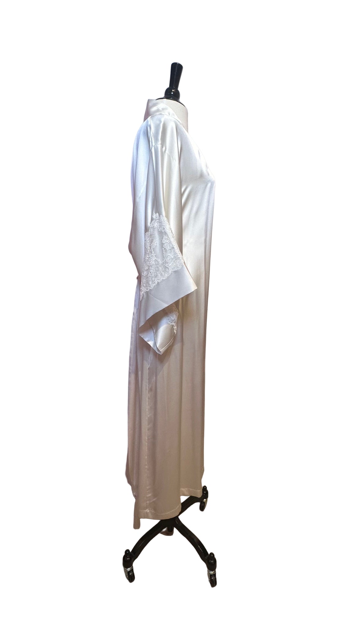 Josie Natori - White Silk Robe with Lace Trim - X-Small