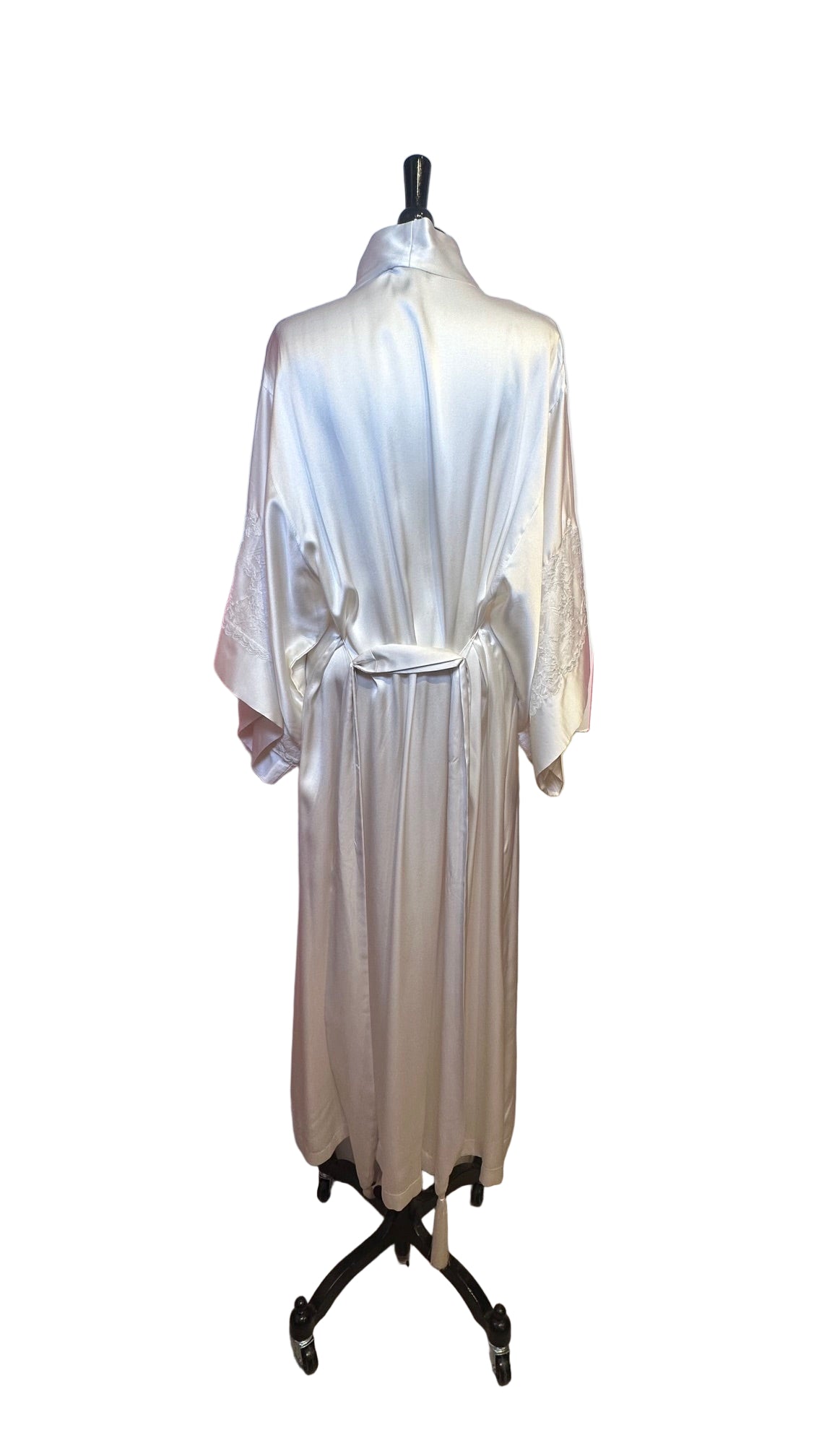 Josie Natori - White Silk Robe with Lace Trim - X-Small