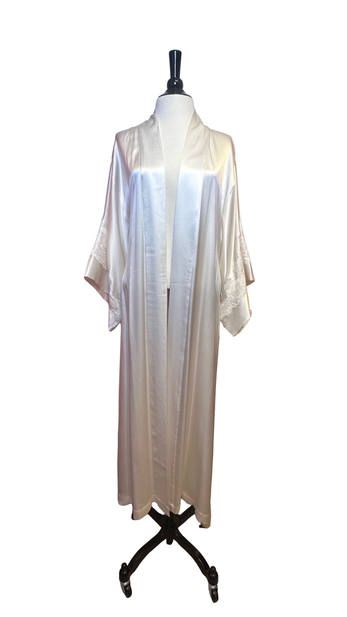 Josie Natori - White Silk Robe with Lace Trim - X-Small