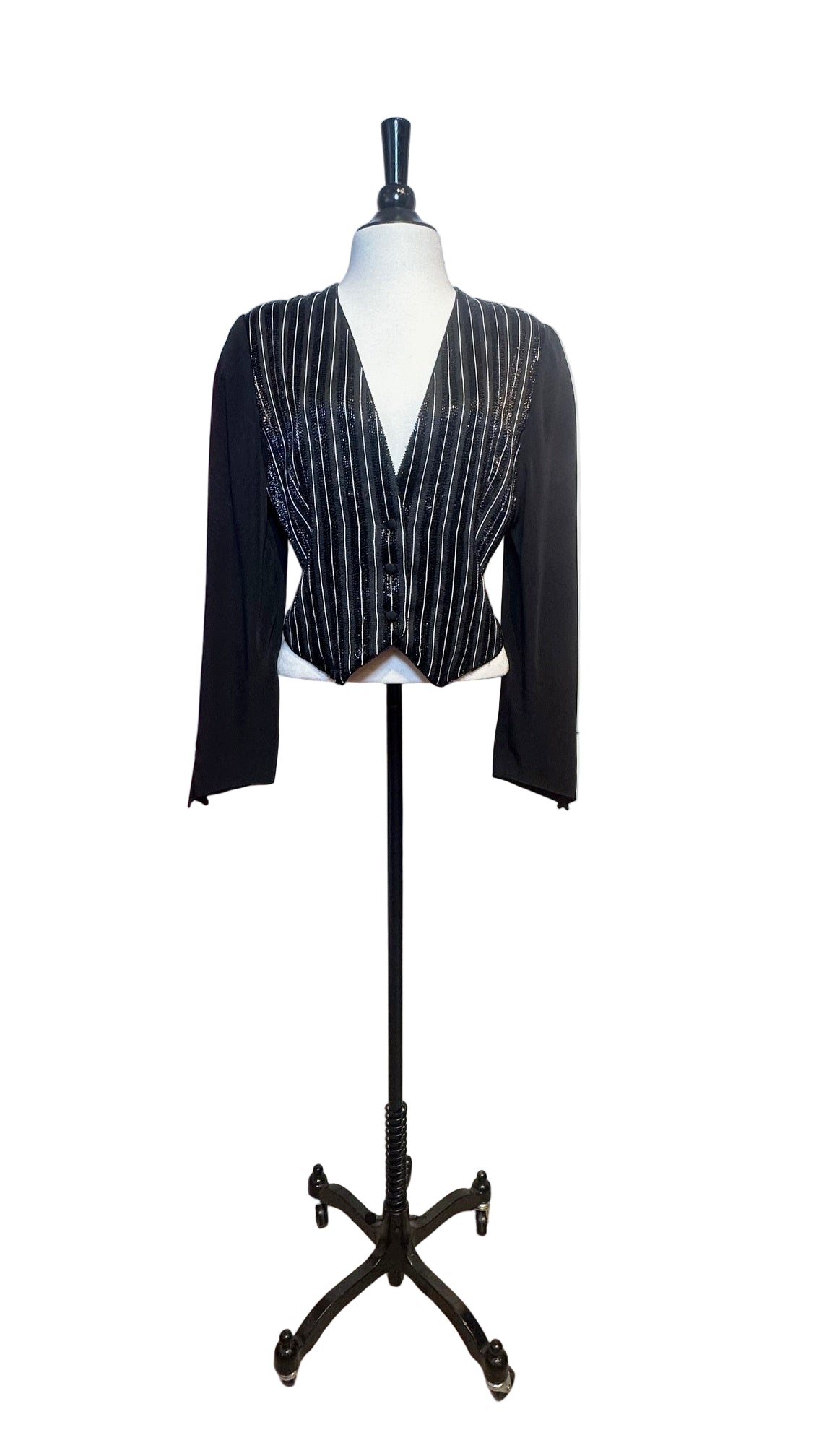 Alma Italy - Vintage Black Beaded Striped Blazer - 40