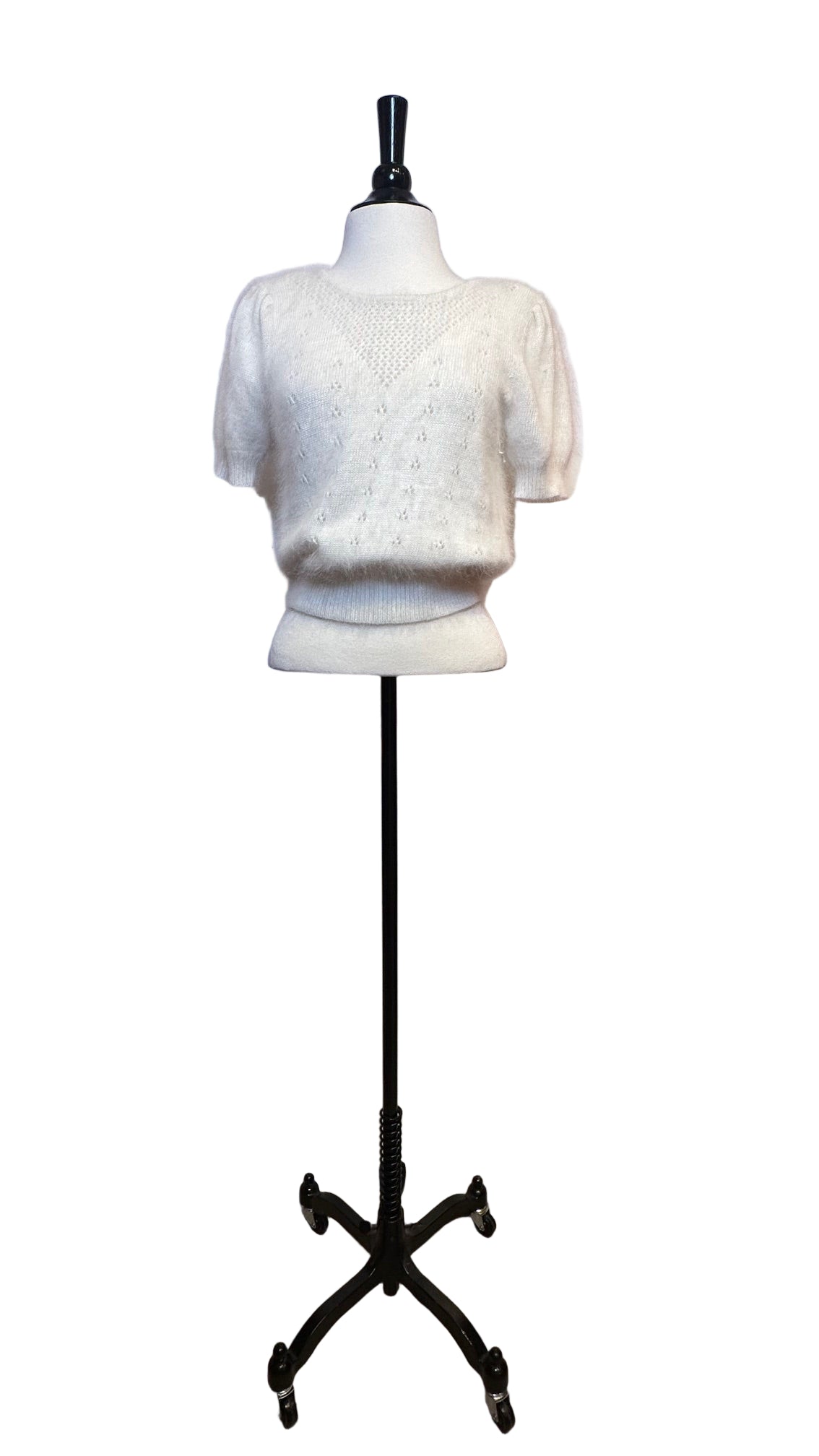 Love Shack Fancy - White Angora Short Sleeve Sweater - X-Small