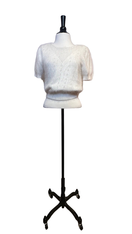 Love Shack Fancy - White Angora Short Sleeve Sweater - X-Small