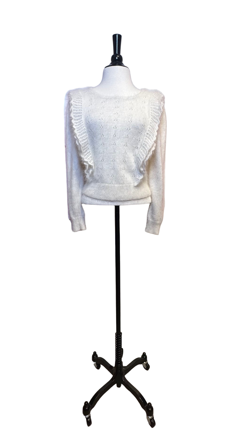 Love Shack Fancy - White Angora Ruffle Long Sleeve Sweater - X-Small