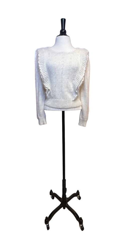 Love Shack Fancy - White Angora Ruffle Long Sleeve Sweater - X-Small