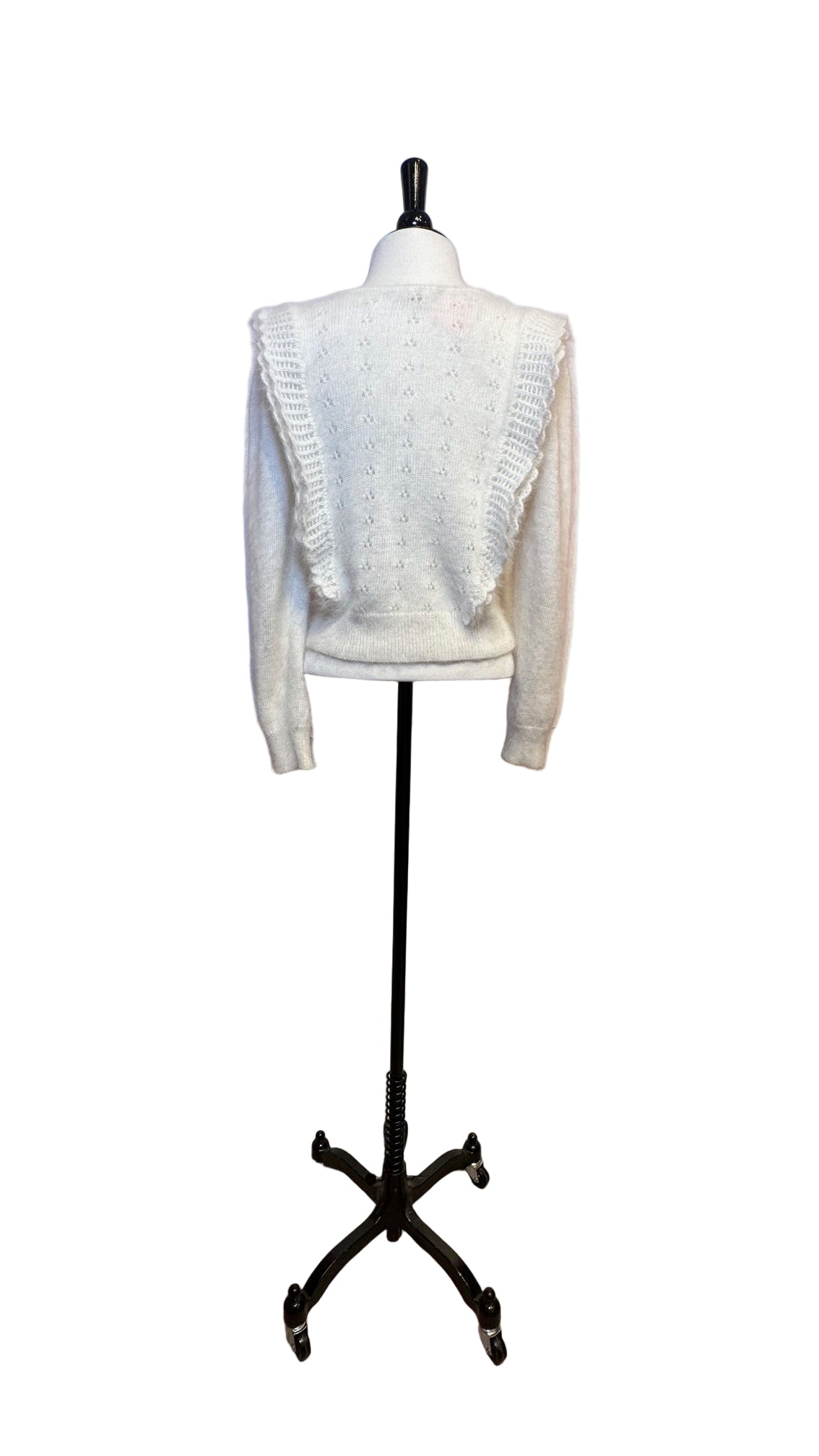 Love Shack Fancy - White Angora Ruffle Long Sleeve Sweater - X-Small