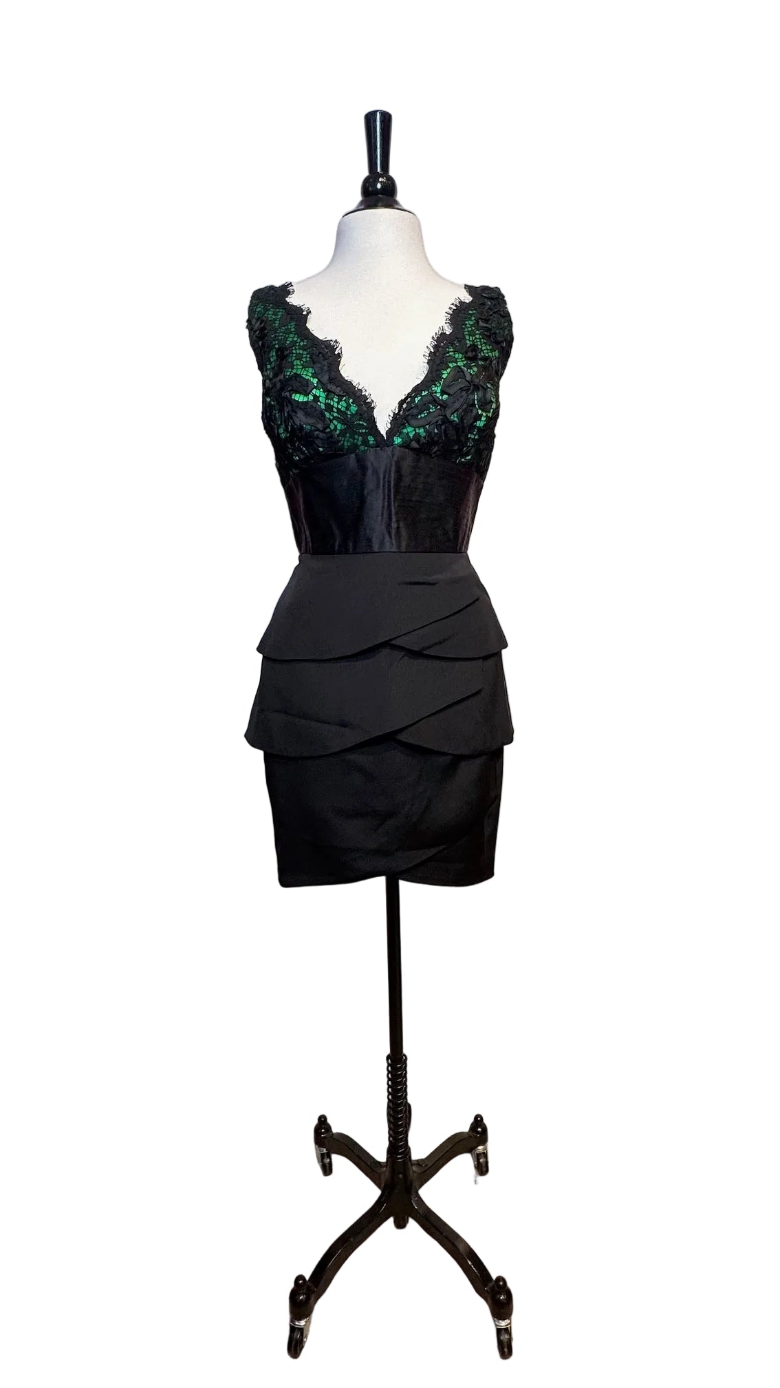 Lopez Knudsen - Green Black Lace Cocktail Dress - Small