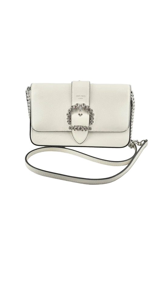 Jimmy Choo -  White Leather Jewel Buckle Handbag