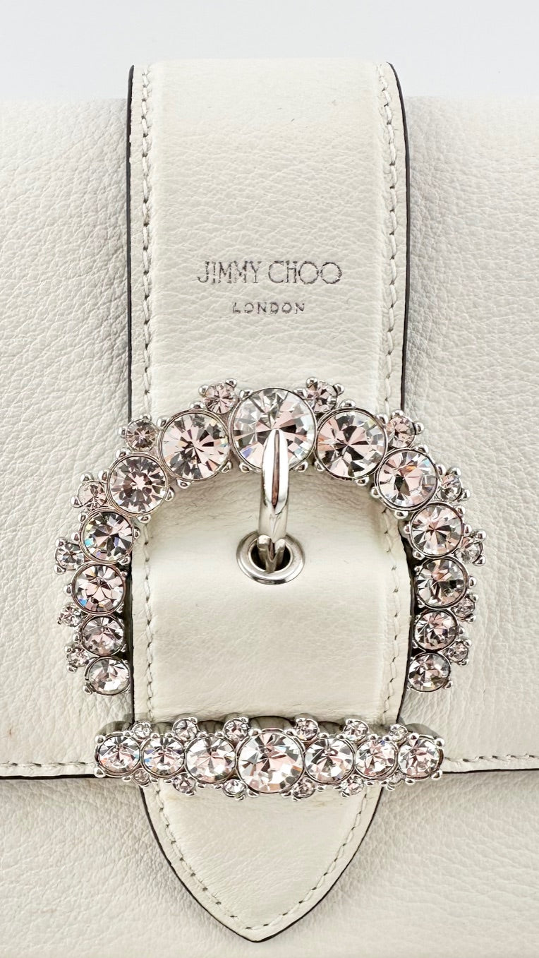 Jimmy Choo -  White Leather Jewel Buckle Handbag