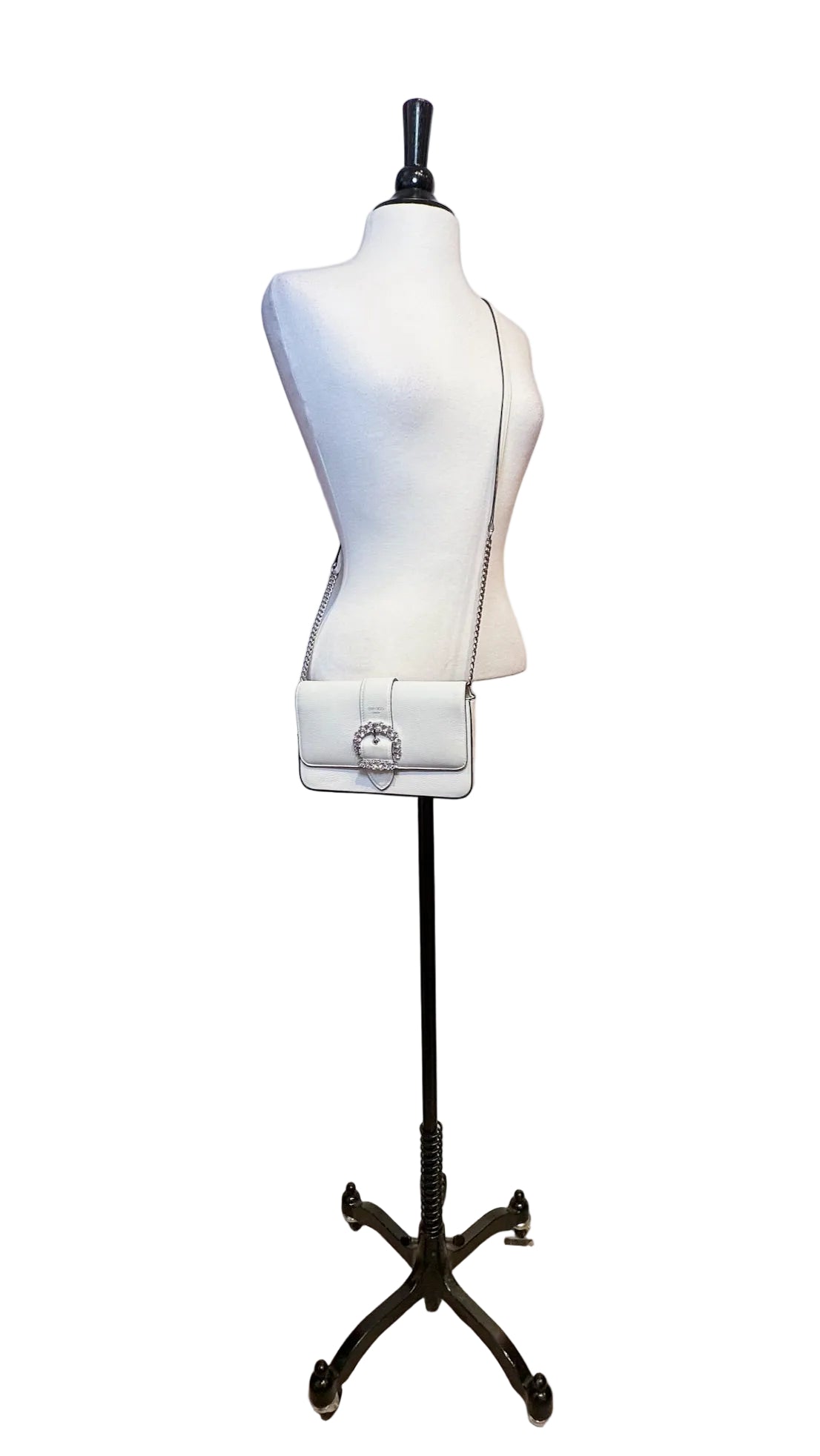 Jimmy Choo -  White Leather Jewel Buckle Handbag