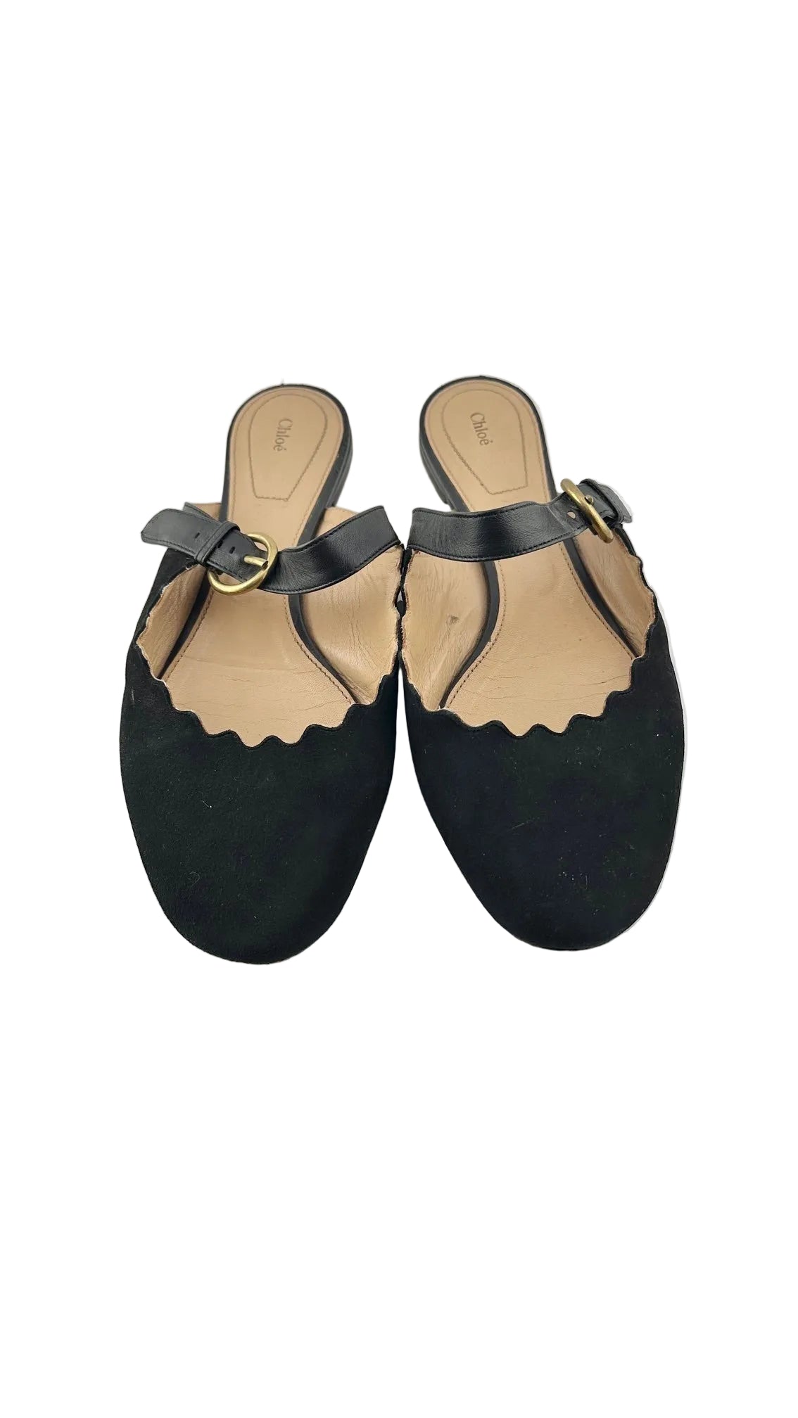 Chloe - Black Suede Buckle Flats - 40