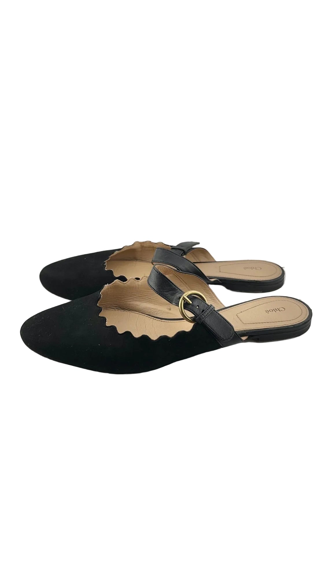 Chloe - Black Suede Buckle Flats - 40