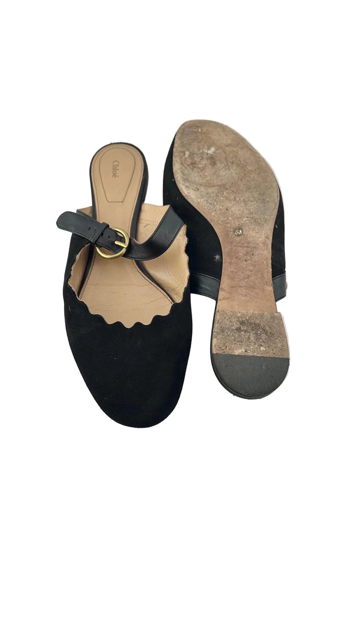 Chloe - Black Suede Buckle Flats - 40