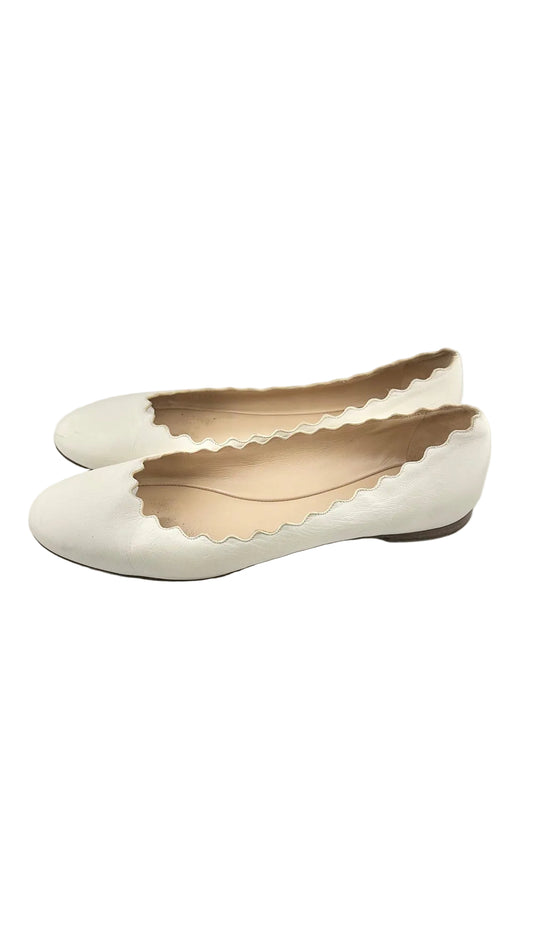 Chloe - White Leather Scalloped Ballet Flats - 40.5
