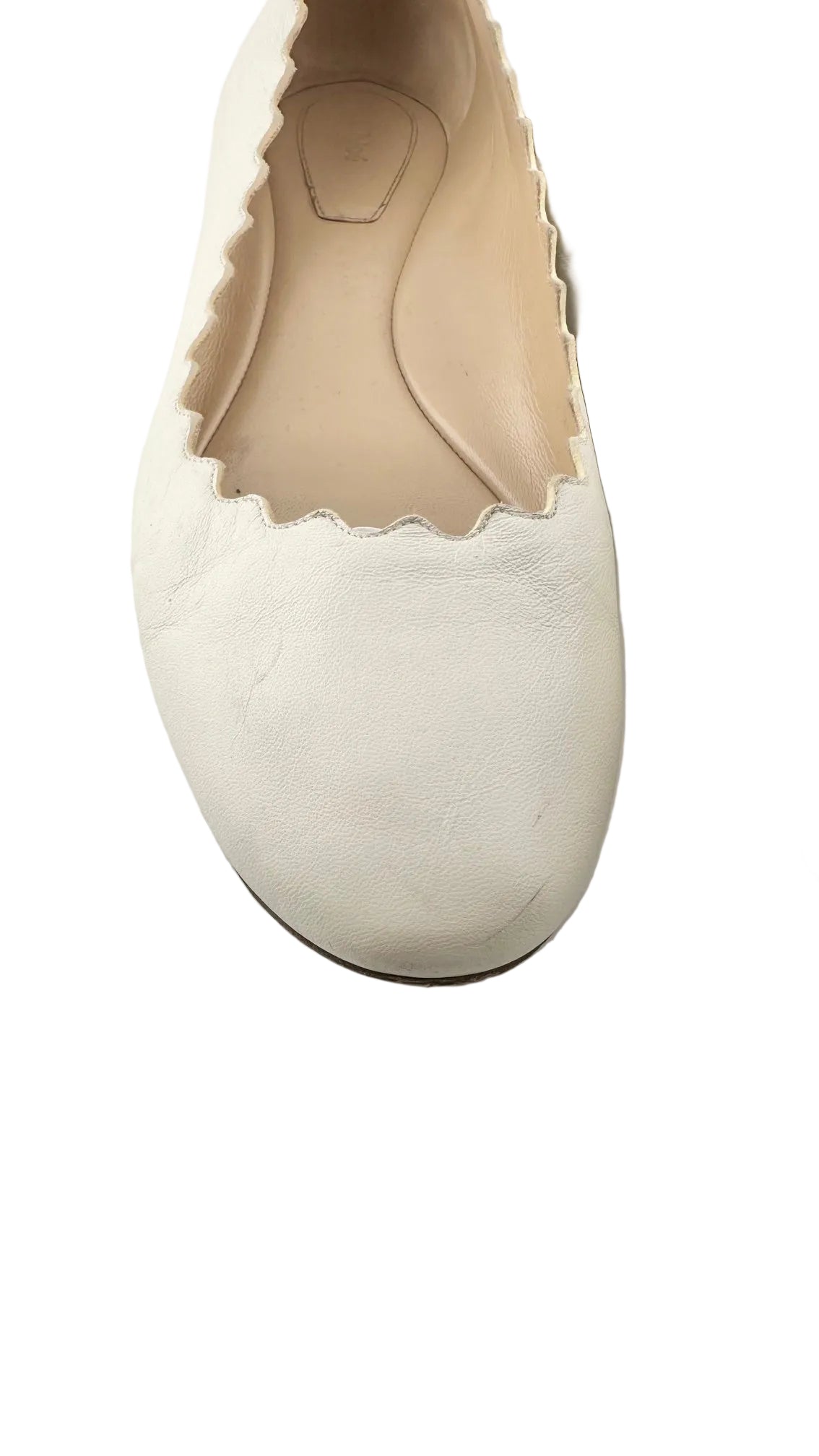 Chloe - White Leather Scalloped Ballet Flats - 40.5
