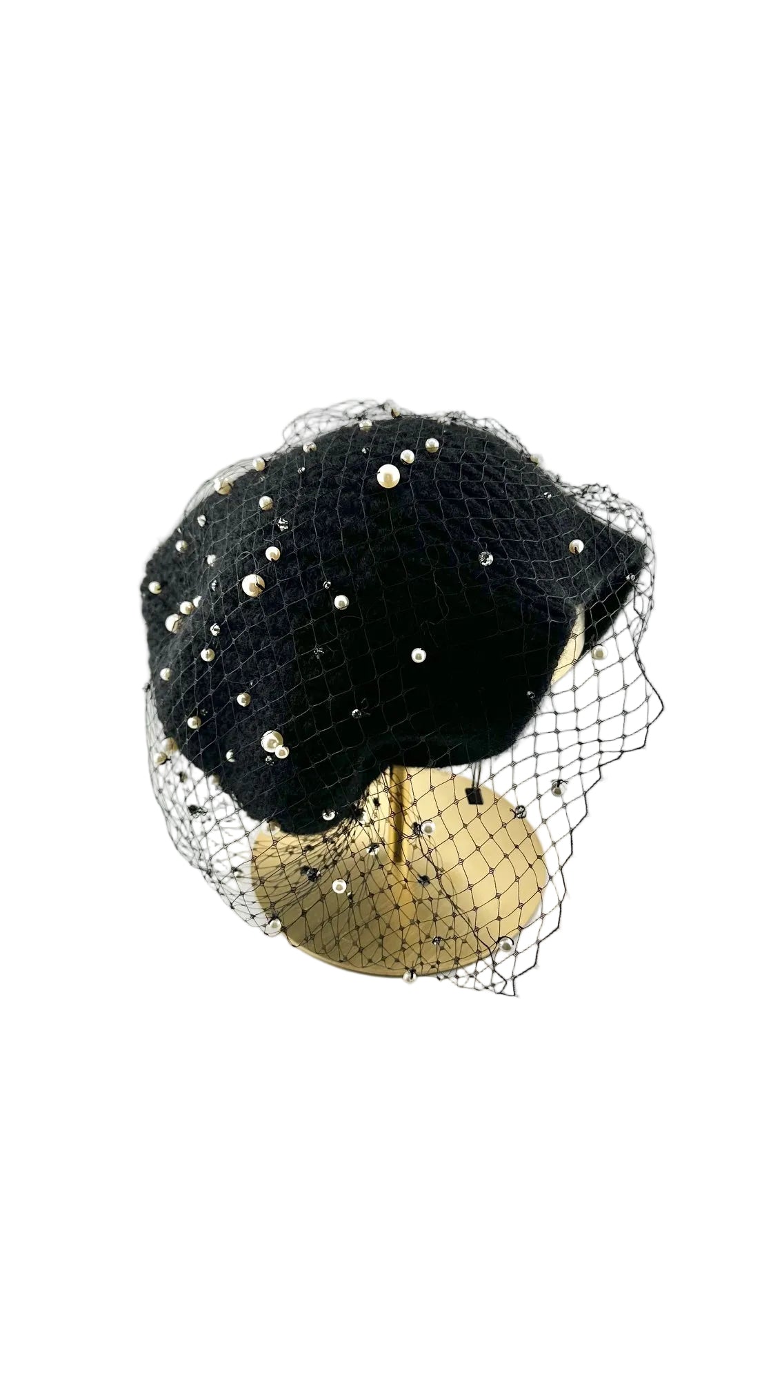 Jennifer Behr - Black Pearl Crystal Veil Beanie