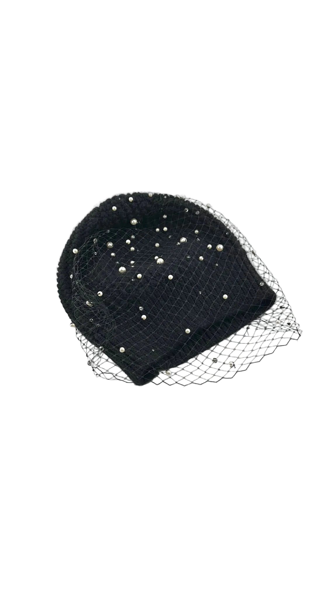 Jennifer Behr - Black Pearl Crystal Veil Beanie