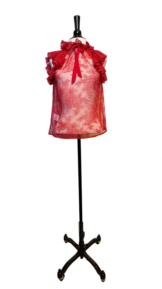 PINKO UNIQUENESS - Red Lace Top - Small