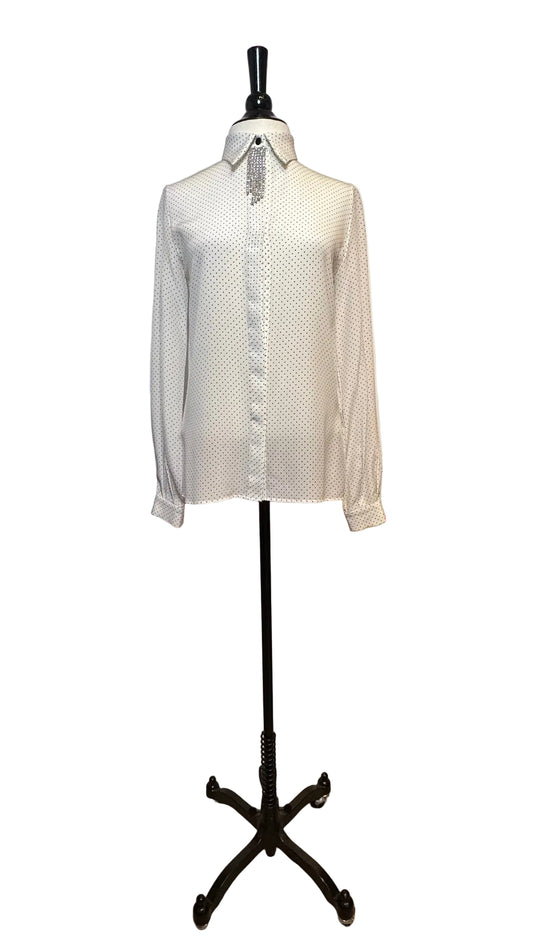 Danielle Carlotta - Black And White Silk Dot Jewel Top - Small