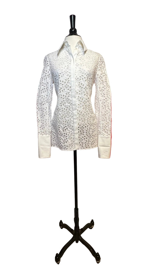 ERDEM - White Eyelet Lace Button Up Top - 4