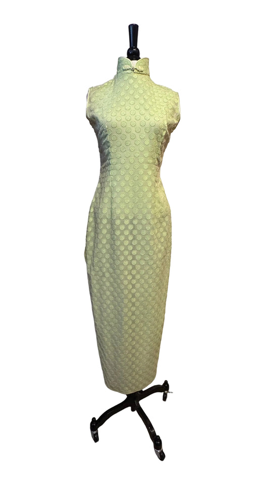 Shanghai Tang - Vintage Lime Green Polka Dot Dress - Small