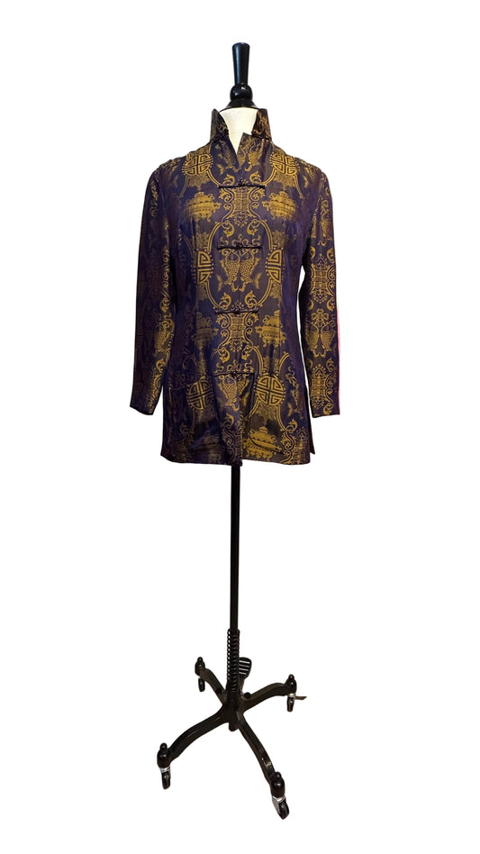 Shanghai Tang - Vintage Blue Gold Silk Shirt - Medium