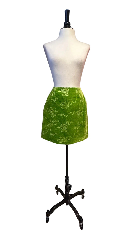 Shanghai Tang - Green Plush Velvet Skirt - Small