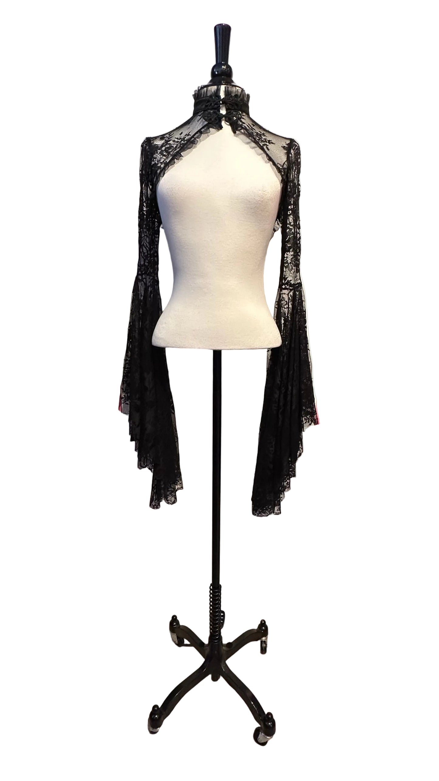DESIGNER - Black Lace Long Sleeve Victorian Bolero Top - Small