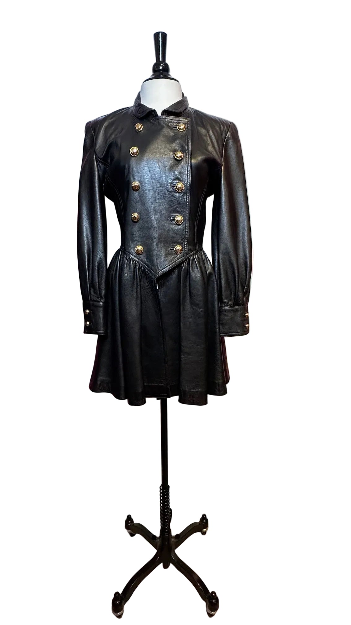 Mario Valentino - Vintage Black Leather Coat - Small