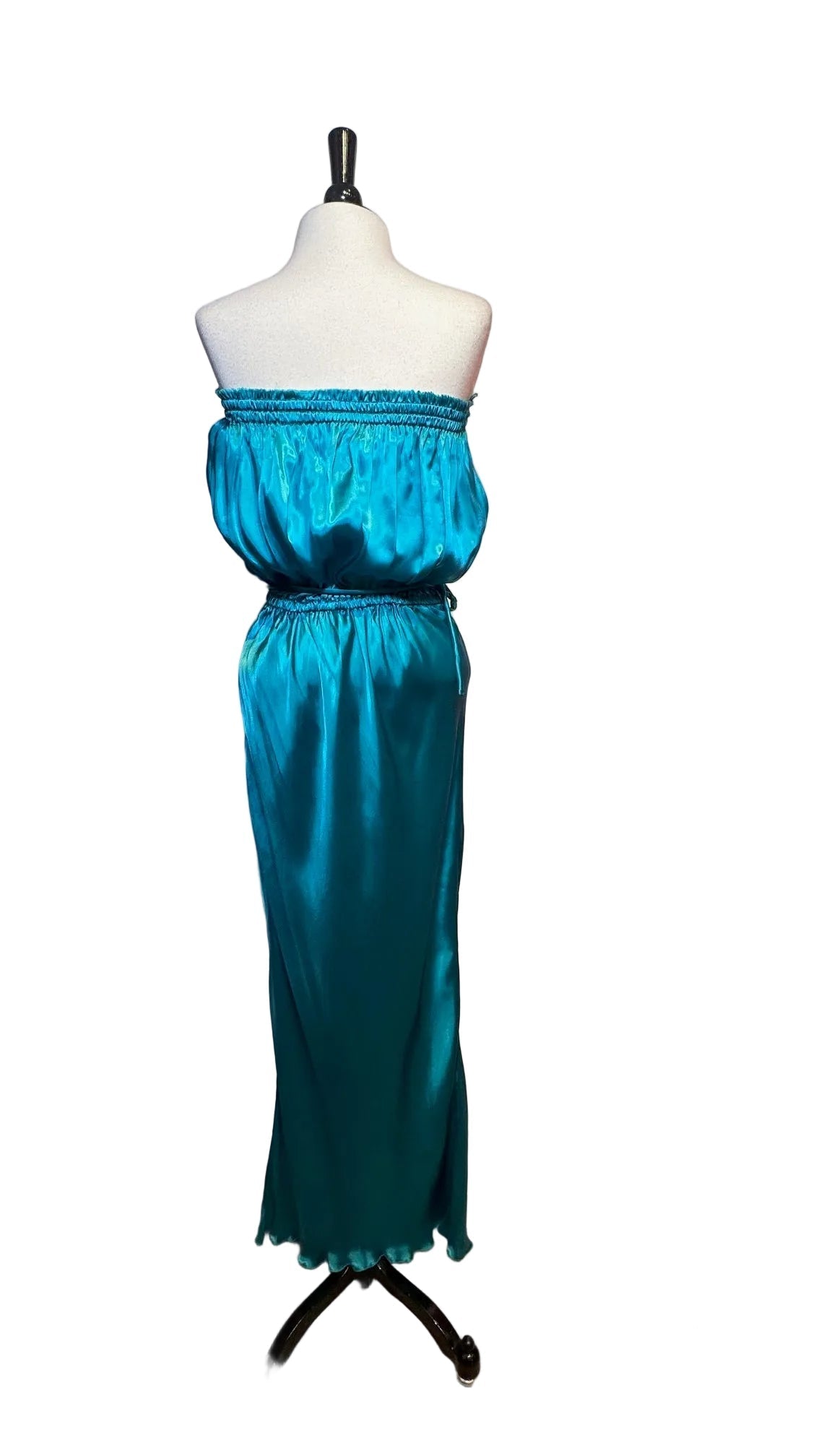 Lanvin - Vintage Strapless Aqua Silk Satin Dress - M