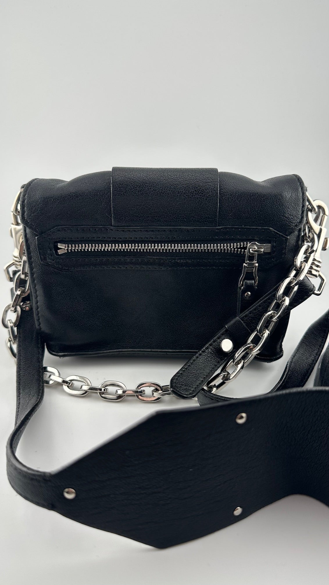 Versace - Mini Silver Chain Black Leather Handbag