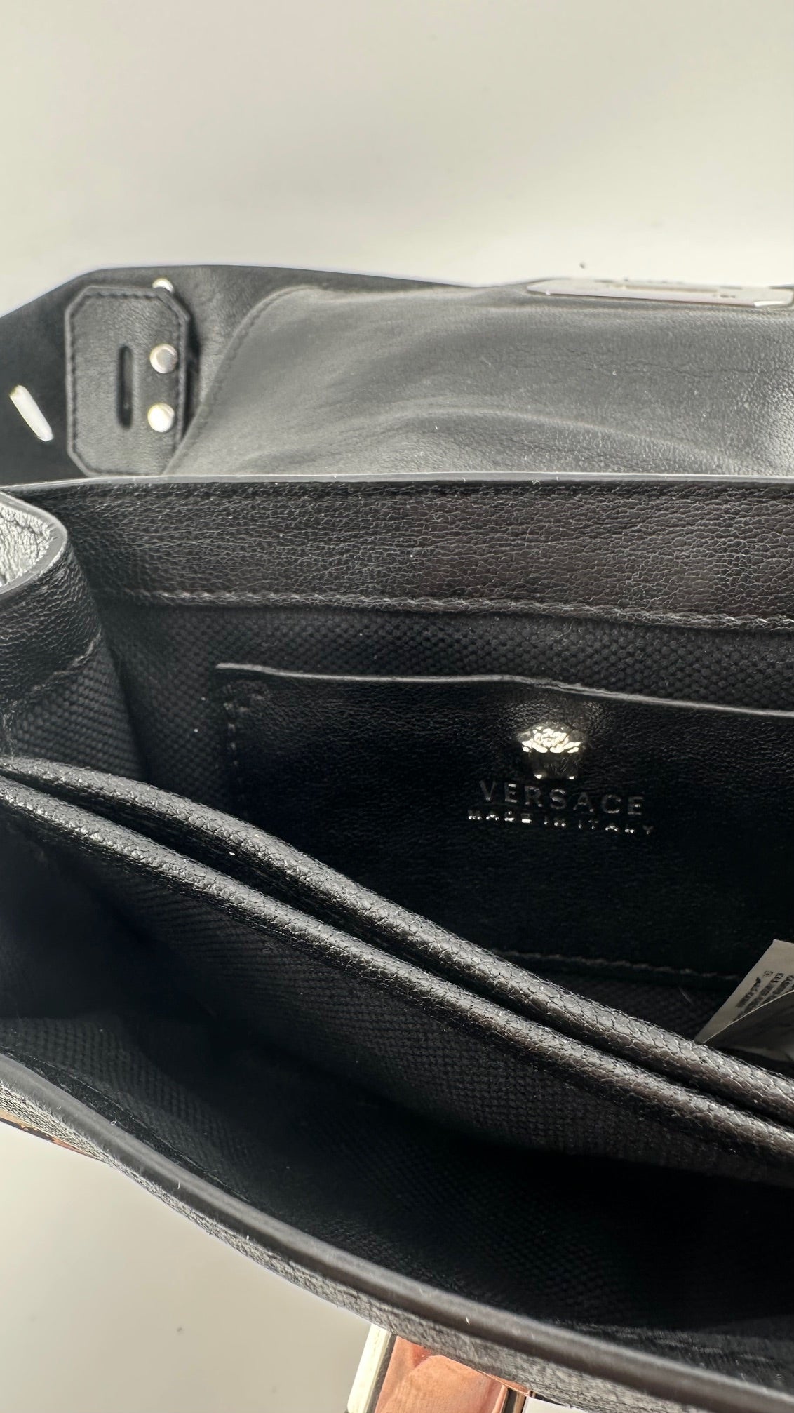 Versace - Mini Silver Chain Black Leather Handbag