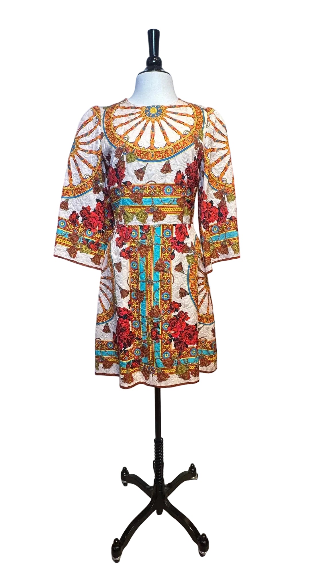 DOLCE & GABBANA - White Orange Bell Sleeve Dress - 44 - NEW