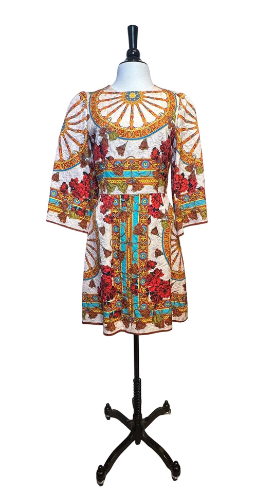 DOLCE & GABBANA - White Orange Bell Sleeve Dress - 44 - NEW