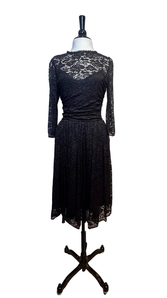 DOLCE & GABBANA - Black Lace Long Sleeve A-Line Dress - 42