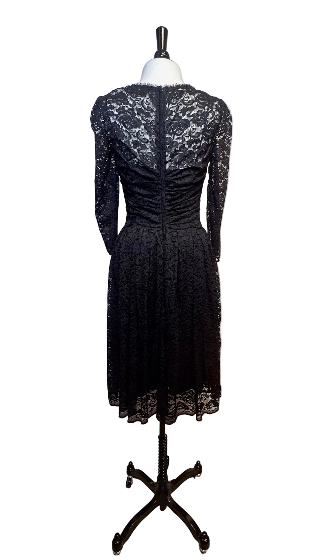 DOLCE & GABBANA - Black Lace Long Sleeve A-Line Dress - 42