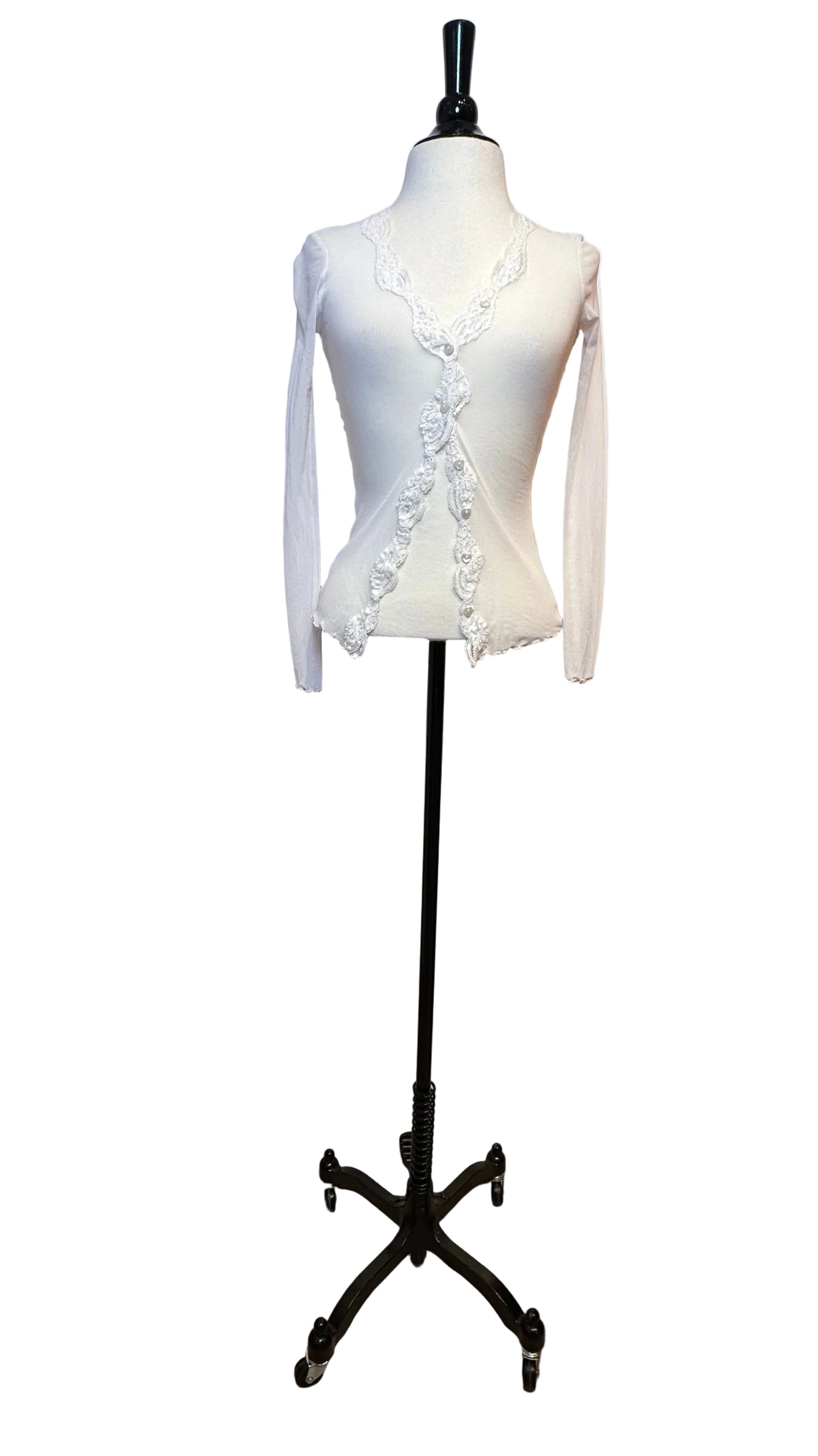 Only Hearts - White Mesh Lace Button Up Top - Small