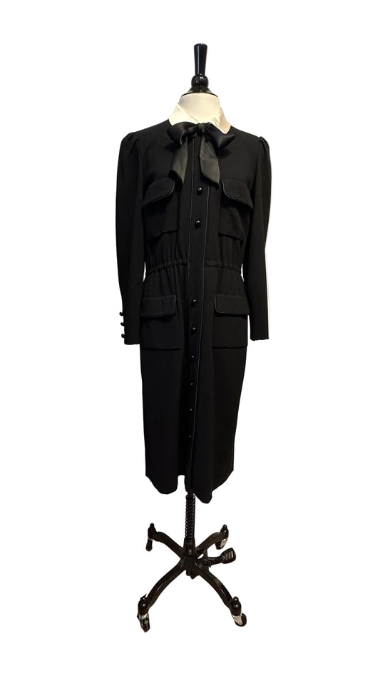 Chanel - Vintage Black Button Down Dress with White Collar