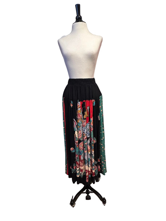 Carole Little - Moulin Rouge Black Print Midi Skirt - 6