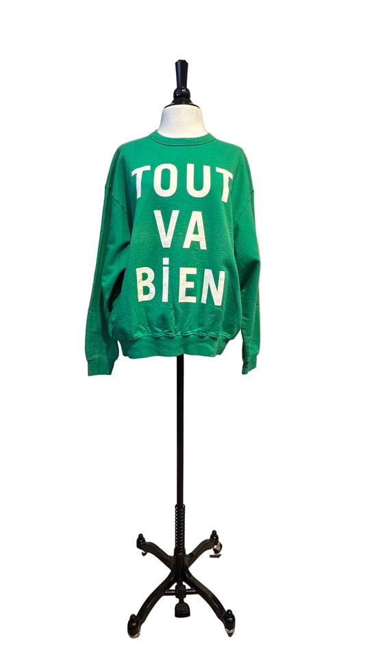 Clare V. - Green 'Tout Va Bien' Crew Neck Sweatshirt -  Small