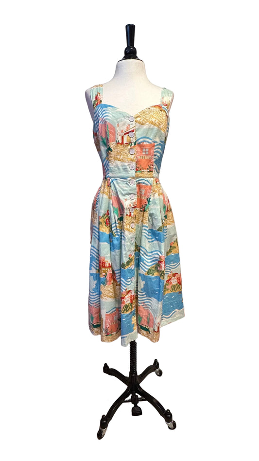 Emily and Fin Scenic Print Cotton Dress - Medium